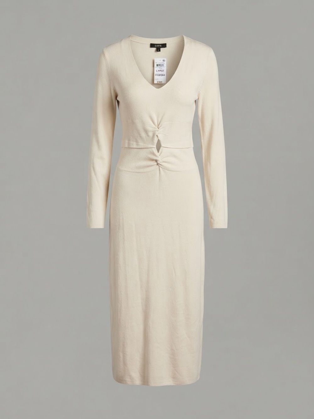 Bar III Ivory Long-Sleeve Twist-Front Midi Dress